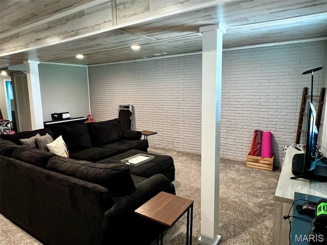 320 N Dickerson St, Palmyra, MO 63461 - living area with brick wall, carpet, and ornate columns