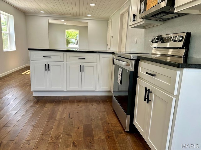 401 Clara St, Potosi, MO 63664 - kitchen with appliances with stainless steel finishes, dark wood finished floors, a peninsula, dark countertops, and recessed lighting