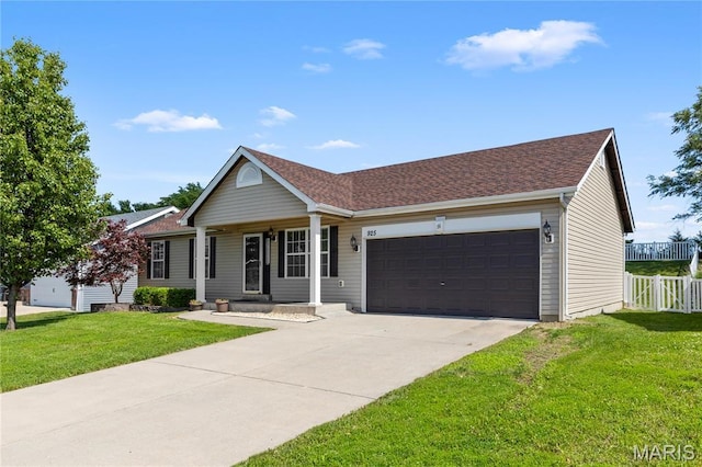 925 Stone Crossing Dr, Wentzville, MO 63385 - single story home with an attached garage, concrete driveway, covered porch, and a shingled roof