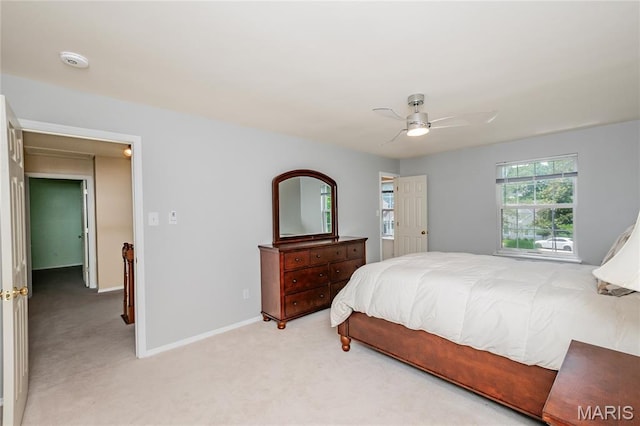 742 Arbor Ridge Ct, Ballwin, MO 63021 - bedroom with light carpet and a ceiling fan