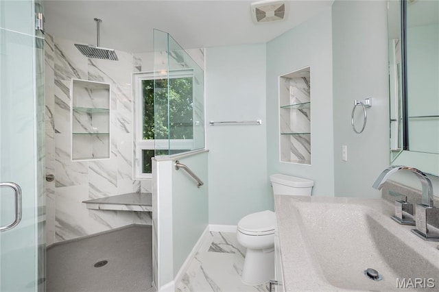 742 Arbor Ridge Ct, Ballwin, MO 63021 - full bathroom featuring a marble finish shower, vanity, and marble finish floors