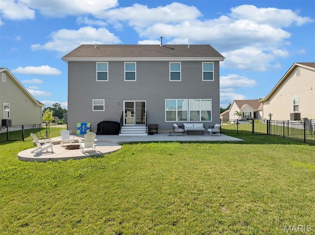 1673 Lake Meade Dr, Pacific, MO 63069 - back of house featuring a patio, an outdoor living space with a fire pit, a fenced backyard, and entry steps