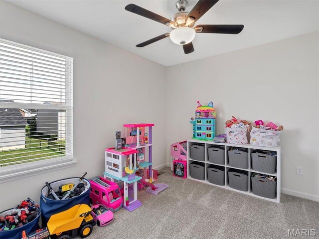 1673 Lake Meade Dr, Pacific, MO 63069 - rec room featuring carpet flooring and a ceiling fan