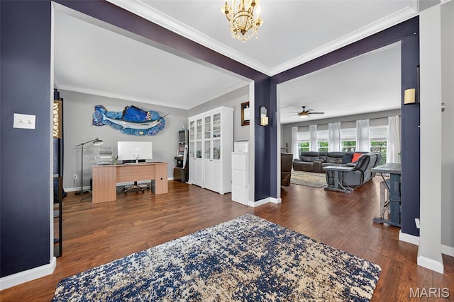 10 Renaud Pass, Ofallon, MO 63366 - foyer featuring crown molding, wood finished floors, a chandelier, and ceiling fan