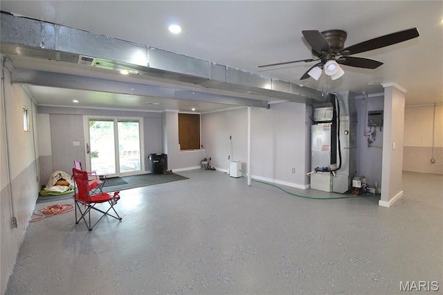 14525 Meadowlark Ln, Saint Genevieve, MO 63670 - basement featuring heating unit, recessed lighting, and ceiling fan