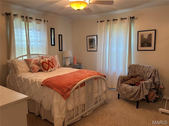 301 W Clipper St, Kennett, MO 63857 - bedroom featuring light carpet, ornamental molding, and ceiling fan