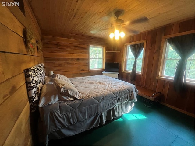 171 Bluffview Cir, Piedmont, MO 63957 - bedroom with wooden walls, wooden ceiling, and a ceiling fan