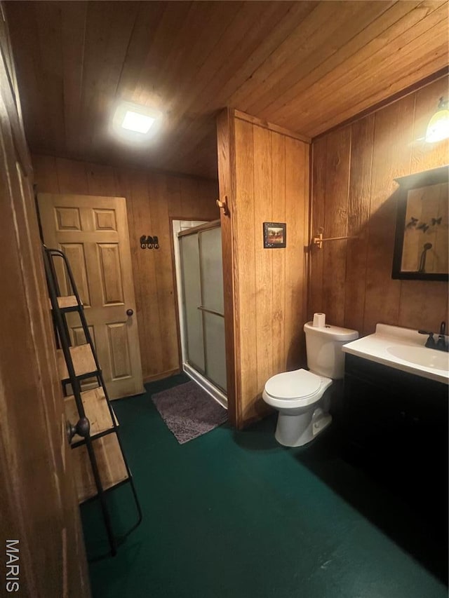 171 Bluffview Cir, Piedmont, MO 63957 - full bath with wooden ceiling, wood walls, a stall shower, and vanity