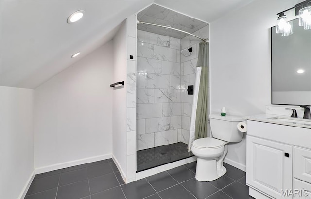 271 Westwood Trl, Foristell, MO 63348 - bathroom with vanity, vaulted ceiling, tiled shower, and recessed lighting