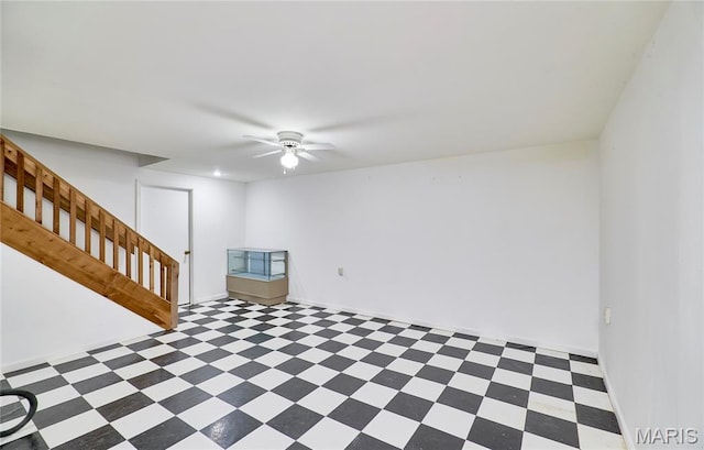 271 Westwood Trl, Foristell, MO 63348 - unfurnished room featuring tile patterned floors, stairs, and a ceiling fan