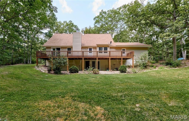 271 Westwood Trl, Foristell, MO 63348 - back of property featuring a wooden deck, a yard, and a chimney