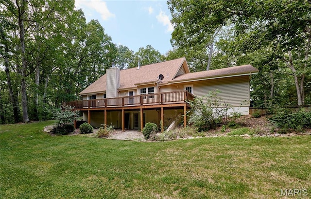 271 Westwood Trl, Foristell, MO 63348 - back of house featuring a deck, a yard, and a chimney