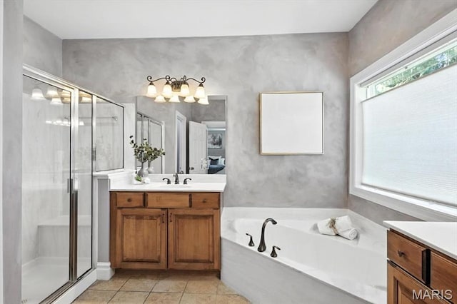 886 Arbor Chase Dr, Wildwood, MO 63021 - full bath featuring vanity, a stall shower, a bath, and tile patterned floors