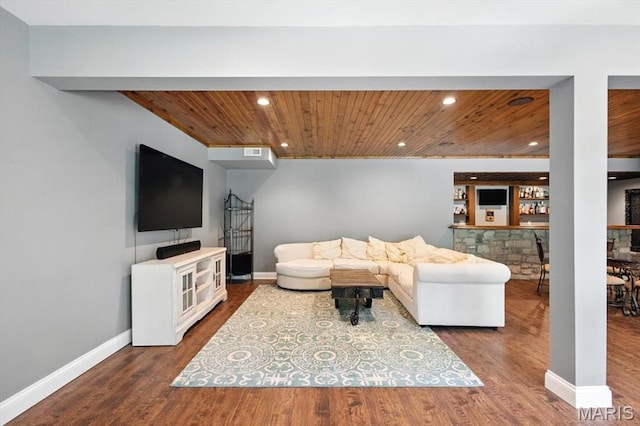 886 Arbor Chase Dr, Wildwood, MO 63021 - living area featuring wooden ceiling, recessed lighting, and wood finished floors