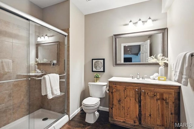 886 Arbor Chase Dr, Wildwood, MO 63021 - bathroom with vanity, wood finished floors, and a shower stall