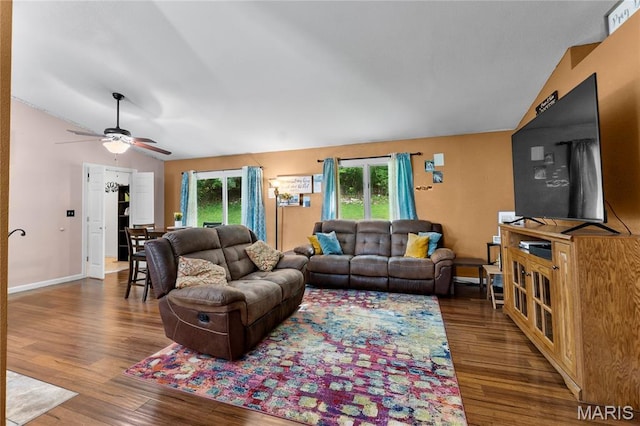 1133 Cypress Ct, Cape Girardeau, MO 63701 - living room featuring lofted ceiling, wood finished floors, and ceiling fan
