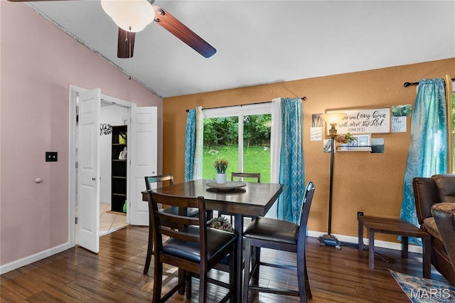1133 Cypress Ct, Cape Girardeau, MO 63701 - dining space featuring vaulted ceiling, wood finished floors, and a ceiling fan