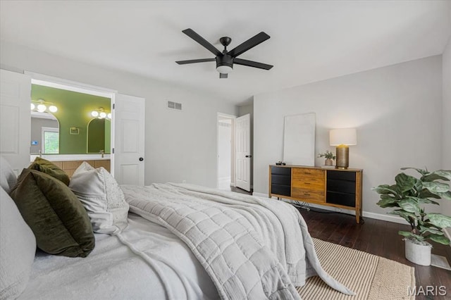 938 Blase Ave, Saint Louis, MO 63131 - bedroom featuring hardwood / wood-style flooring, a ceiling fan, and connected bathroom