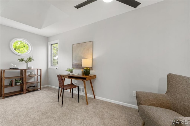 938 Blase Ave, Saint Louis, MO 63131 - home office with light colored carpet and ceiling fan