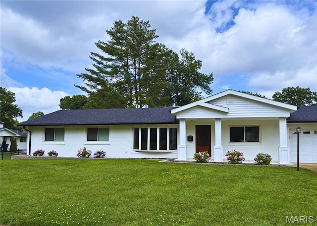 1548 Bennett Ave, Warson Woods, MO 63122 - ranch-style house with a front yard, an attached garage, a shingled roof, and driveway