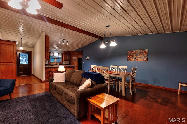 1369 County Highway 408, Benton, MO 63736 - living area featuring dark wood-type flooring and wood ceiling