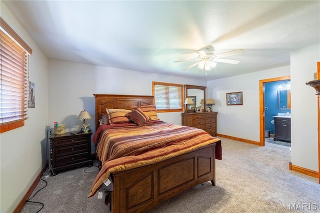 317 Johnson Pl, Palmyra, MO 63461 - bedroom featuring light carpet, a ceiling fan, and ensuite bath