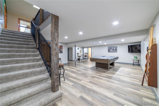 317 Johnson Pl, Palmyra, MO 63461 - recreation room featuring light wood-style floors, recessed lighting, and billiards