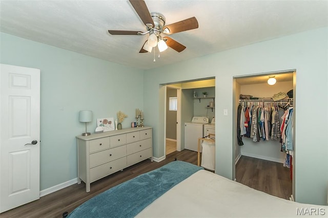 6451 Odell St, Saint Louis, MO 63139 - bedroom featuring separate washer and dryer, wood finished floors, a closet, and a ceiling fan