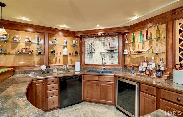 2421 Golden Bear Way Unit 731A, Wentzville, MO 63385 - indoor wet bar with dishwasher, wine cooler, and light tile patterned floors