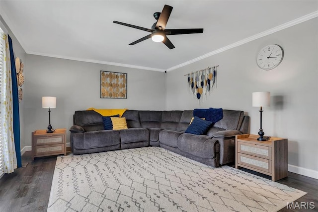 308 Rebecca Dr, Saint Charles, MO 63301 - living area featuring wood finished floors, crown molding, and ceiling fan