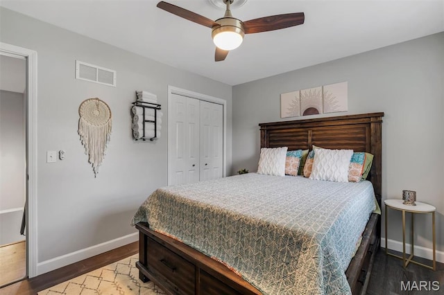 308 Rebecca Dr, Saint Charles, MO 63301 - bedroom with a closet, wood finished floors, and a ceiling fan