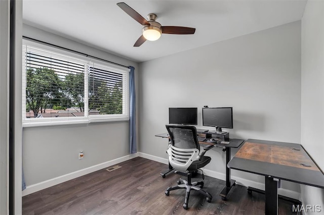 308 Rebecca Dr, Saint Charles, MO 63301 - office area with wood finished floors and a ceiling fan