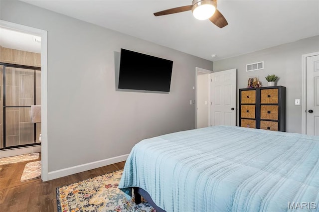 308 Rebecca Dr, Saint Charles, MO 63301 - bedroom with wood finished floors, a baseboard radiator, ceiling fan, and ensuite bath
