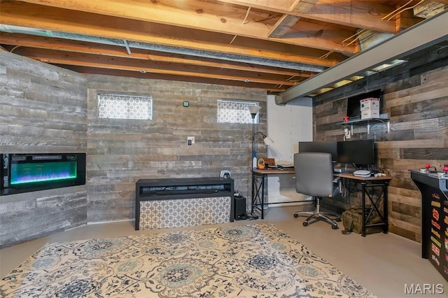 308 Rebecca Dr, Saint Charles, MO 63301 - office space featuring finished concrete floors and a glass covered fireplace