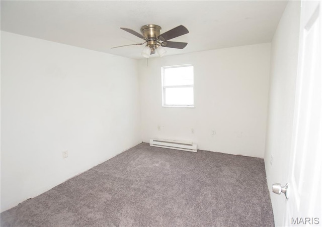 15 S 13th St, Wood River, IL 62095 - unfurnished room featuring a baseboard heating unit, carpet, and a ceiling fan