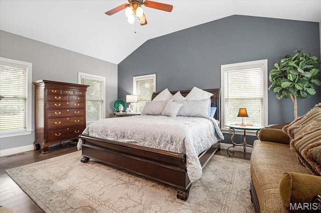 2175 Oberhelman Rd, Foristell, MO 63348 - bedroom featuring vaulted ceiling, wood finished floors, and ceiling fan