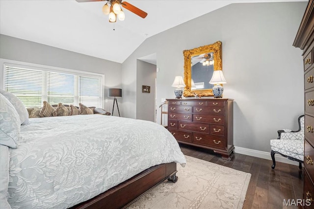 2175 Oberhelman Rd, Foristell, MO 63348 - bedroom featuring vaulted ceiling, dark wood finished floors, and ceiling fan