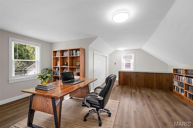841 N Geyer Rd, Kirkwood, MO 63122 - office area with wood finished floors, plenty of natural light, and vaulted ceiling