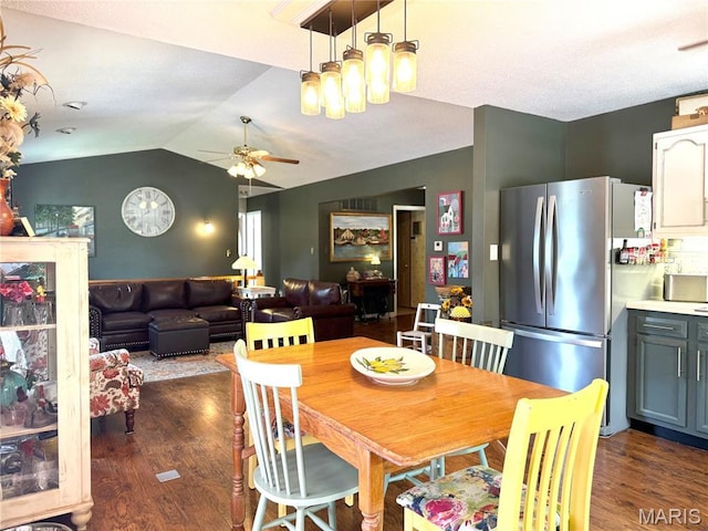 18 Sandstone Ct, Troy, IL 62294 - dining room featuring dark wood-style floors, ceiling fan, and vaulted ceiling