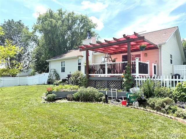 18 Sandstone Ct, Troy, IL 62294 - rear view of property featuring a pergola, a wooden deck, a chimney, and roof with shingles