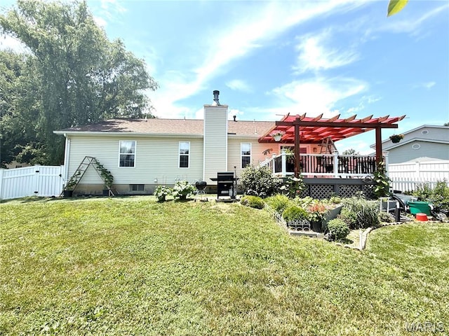 18 Sandstone Ct, Troy, IL 62294 - back of property featuring a pergola, a chimney, and a wooden deck