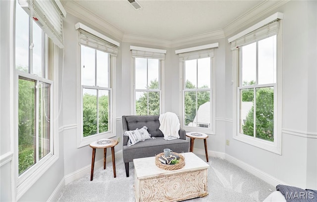 3432 Civic Green Dr, Saint Charles, MO 63301 - sunroom with plenty of natural light, carpet flooring, and ornamental molding