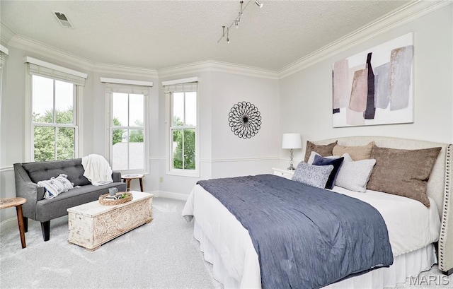 3432 Civic Green Dr, Saint Charles, MO 63301 - carpeted bedroom with ornamental molding and a textured ceiling