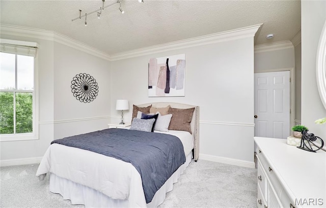 3432 Civic Green Dr, Saint Charles, MO 63301 - bedroom with ornamental molding, light colored carpet, and a textured ceiling
