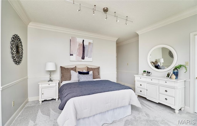 3432 Civic Green Dr, Saint Charles, MO 63301 - bedroom with crown molding, light carpet, and a textured ceiling