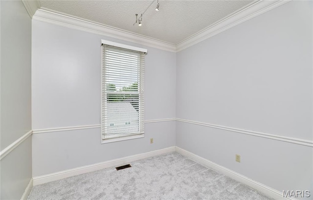 3432 Civic Green Dr, Saint Charles, MO 63301 - spare room with crown molding, rail lighting, a textured ceiling, and carpet floors