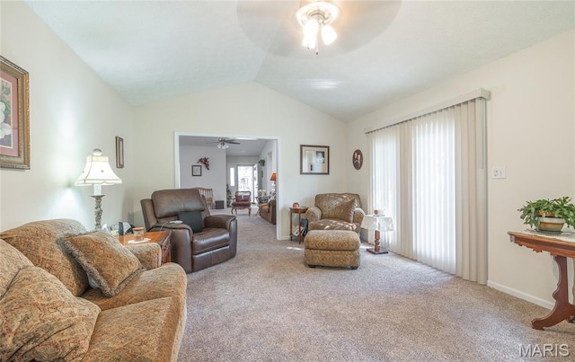 708 Chestnut Dr, Rolla, MO 65401 - carpeted living room with a ceiling fan and lofted ceiling