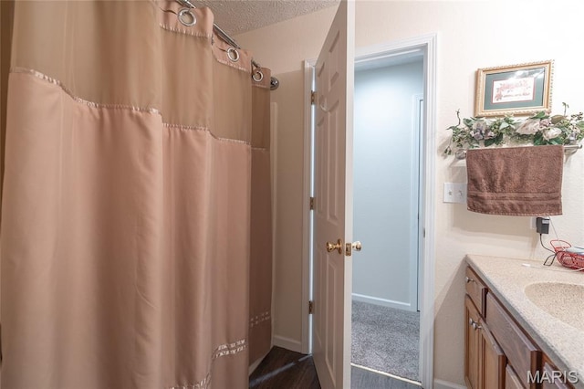 708 Chestnut Dr, Rolla, MO 65401 - bathroom featuring vanity, a textured ceiling, and a shower with curtain