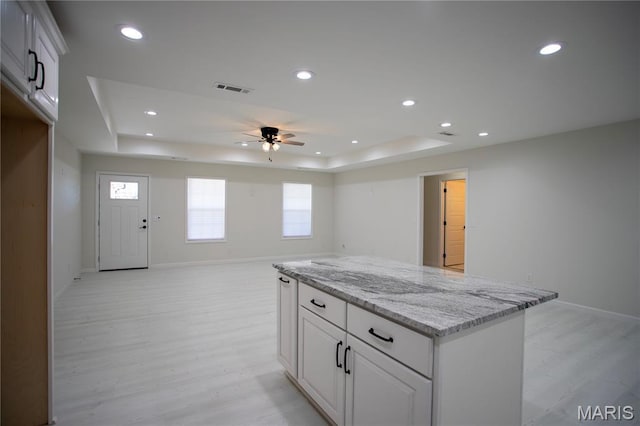 1205 Yosemite, Sikeston, MO 63801 - kitchen featuring ceiling fan, a tray ceiling, light wood-style flooring, and recessed lighting