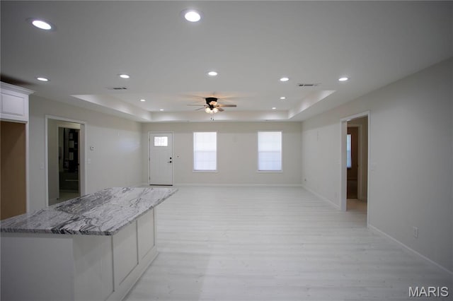 1205 Yosemite, Sikeston, MO 63801 - kitchen with a tray ceiling, a ceiling fan, light wood-type flooring, and recessed lighting